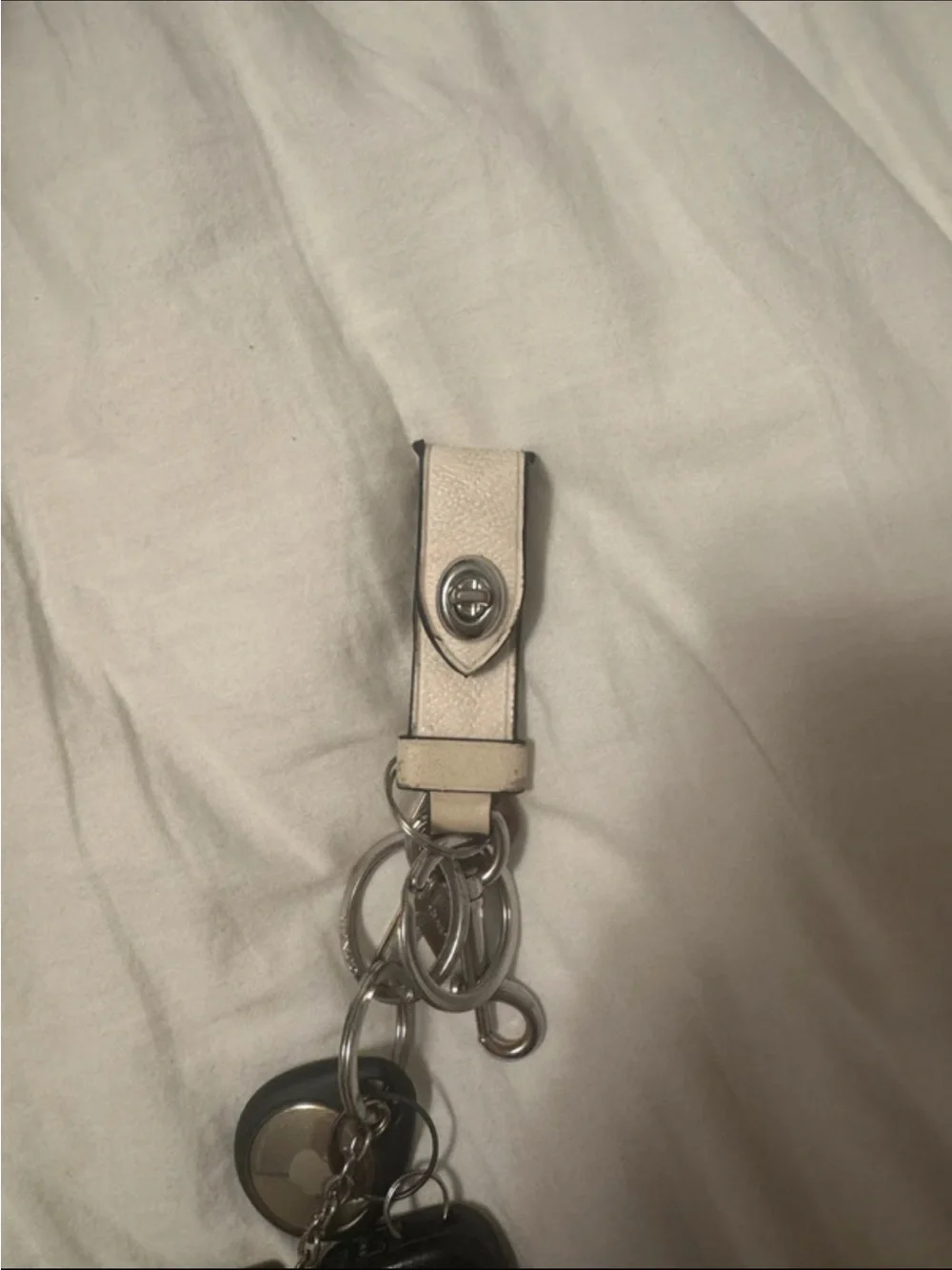 Coach Leather Keychain Strap in Cream with Silver Hardware